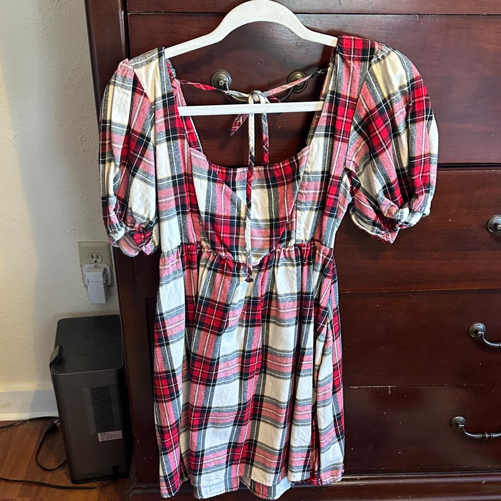 Plaid Puff Sleeve Dress